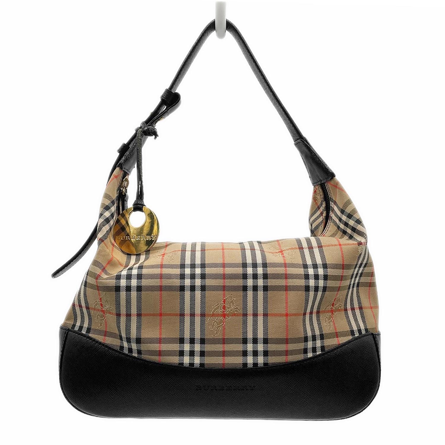 BURBERRY バーバリー ノバチェック ハンドバッグ ワンショルダー キャンバス エナメルレザー ベージュ レディース 【中古】