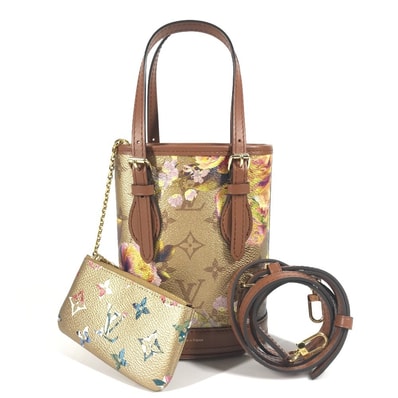 ルイヴィトン LOUIS VUITTON ナノバケット M81724 LVガーデン カバン 斜め掛け 2WAYバッグ ハンドバッグ ショルダーバッグ レザー ゴールド 新品同様