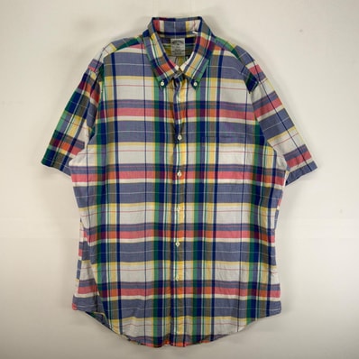 古着 ブルックスブラザーズ Brooks Brothers 半袖シャツ 胸ポケ REGENT M ブルー系 チェック メンズ