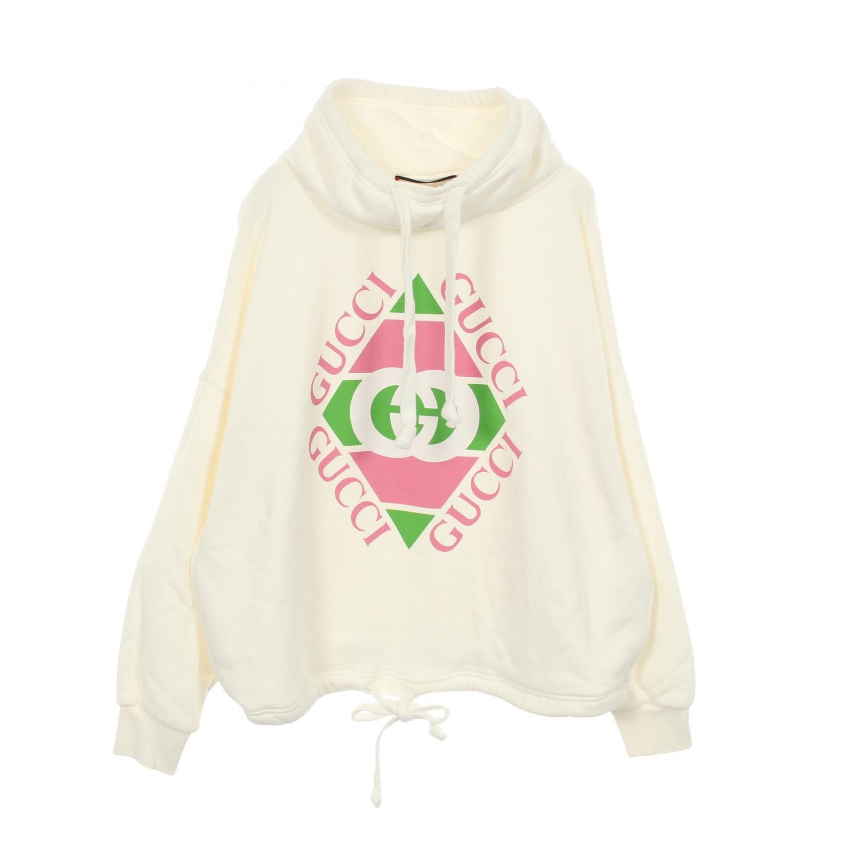 グッチ GUCCI GGロゴプリントオーバーサイズ クロップド パーカー 衣料品 トップス コットン レディース ホワイト系 / マルチカラー 【中古】