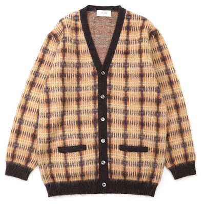 【美品】 セリーヌ モヘア カーディガン チェック柄 ニット メンズ ブラウン系 L CELINE