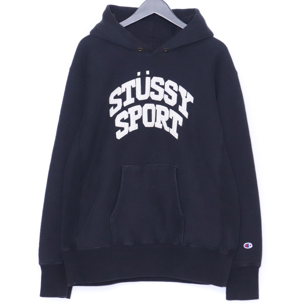 STUSSY × CHAMPION リバースウィーブ フェルトパッチ ロゴ パーカー