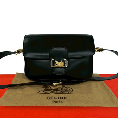 CELINE セリーヌ ロゴ 馬車金具 レザー ショルダーバッグ ブラック
251-9