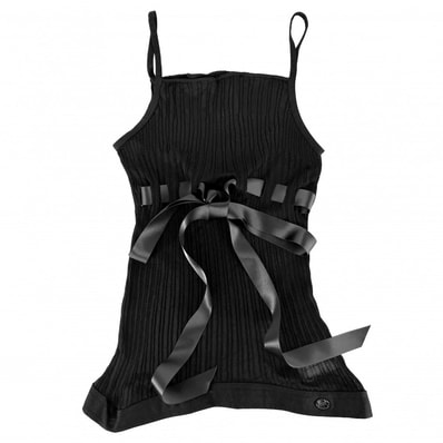 CHANEL シャネル トップス リボン タンクトップ アパレル キャミソール 服 38 ブラック 黒 レーヨン レディース 夏【中古品】