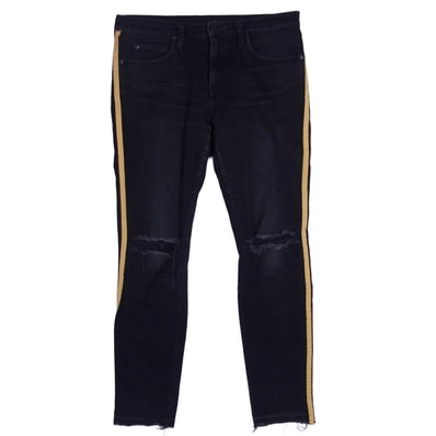 デニムパンツ 02191AP13 USED加工 ストレッチ デニム スキニー スリム パンツ ブラック系 32【中古】