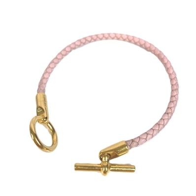 エルメス HERMES グレナン 編み込み バングル アクセサリー ブレスレット レザー ライトピンク