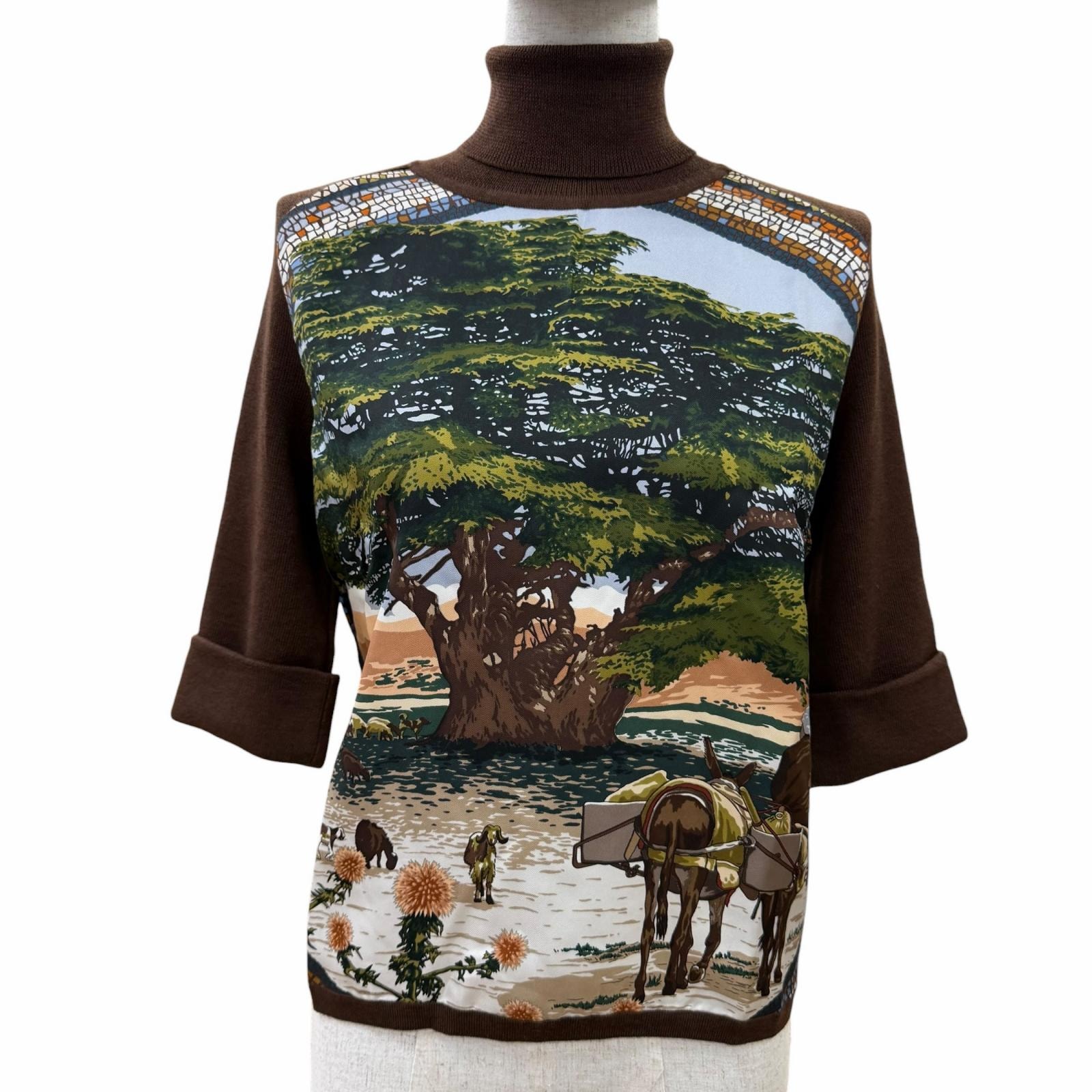 美品 エルメス 半袖ニット SOUS LE CEDRE ブラウン 42
