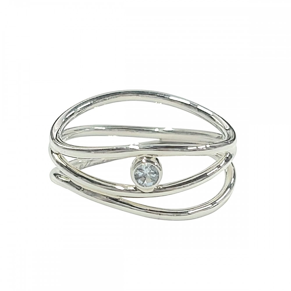 TIFFANY&Co. ティファニー 指輪 ウェーブリング 3ロウ ジュエリー アクセサリー シルバー925 アクアマリン 約10号 レディース 約2.0g 美品【中古品】