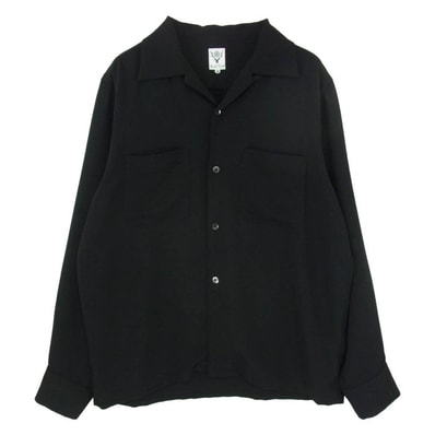 South2 West8 サウスツーウェストエイト GL805 One-up Shirt Poly Crepe Cloth クレープクロス ワンナップ オープンカラー 長袖 シャツ ブラック系 M【中古】