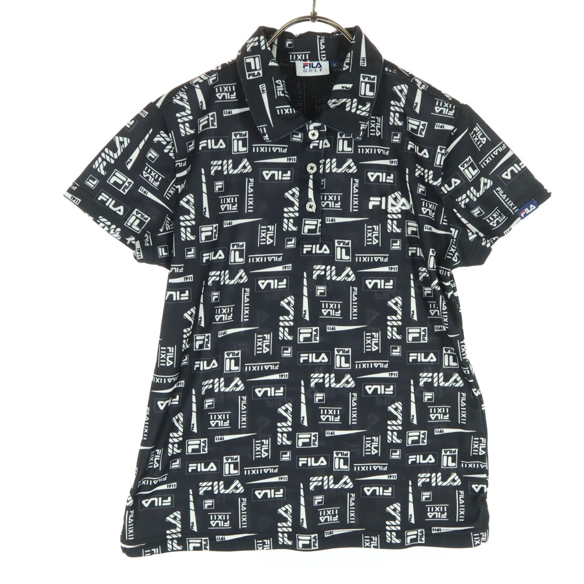 FILA フィラ ロゴ総柄 ゴルフ 半袖 ポロシャツ M ブラック