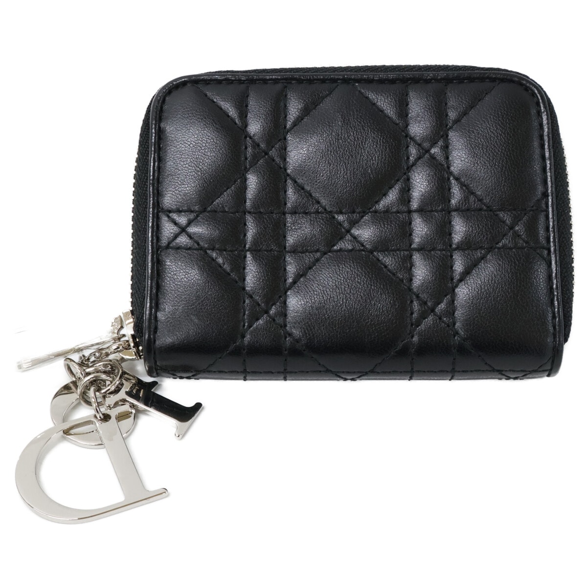 ディオール 【美品】レディディオール ラムスキン カナージュ ラウンドファスナー