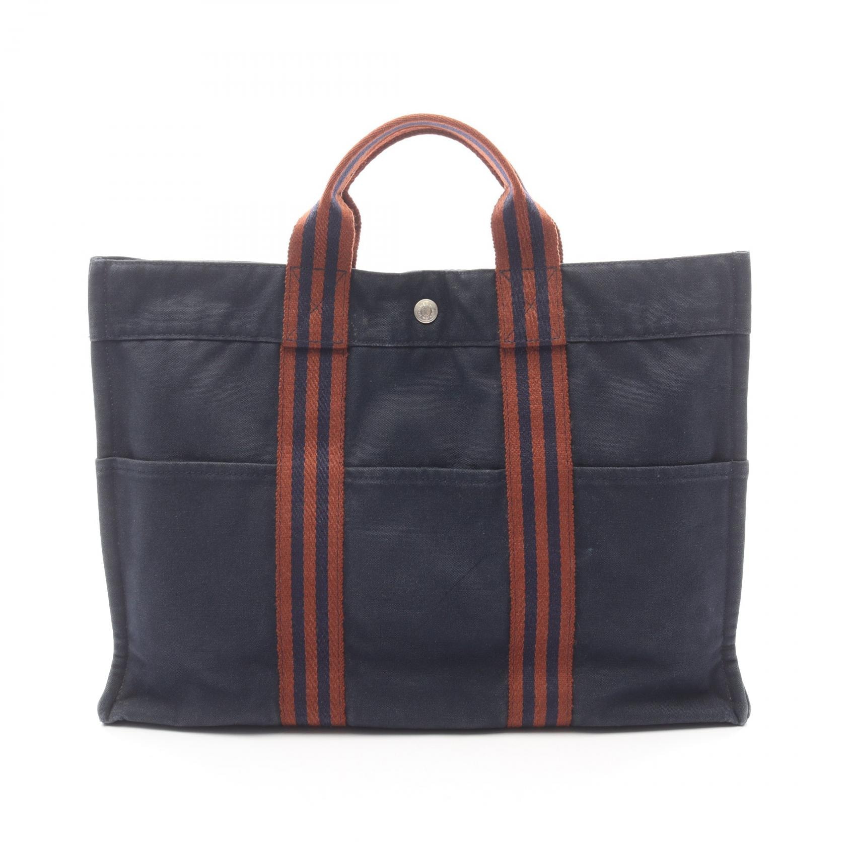 エルメス HERMES フールトゥMM トートバッグ バッグ キャンバス レディース ネイビー系 / ブラウン系 100755M 【中古】