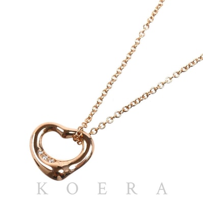 TIFFANY&Co. ティファニー K18PG ピンクゴールド オープンハート 11mm ネックレス ダイヤモンド 2.9g 40cm レディース【中古】【美品】