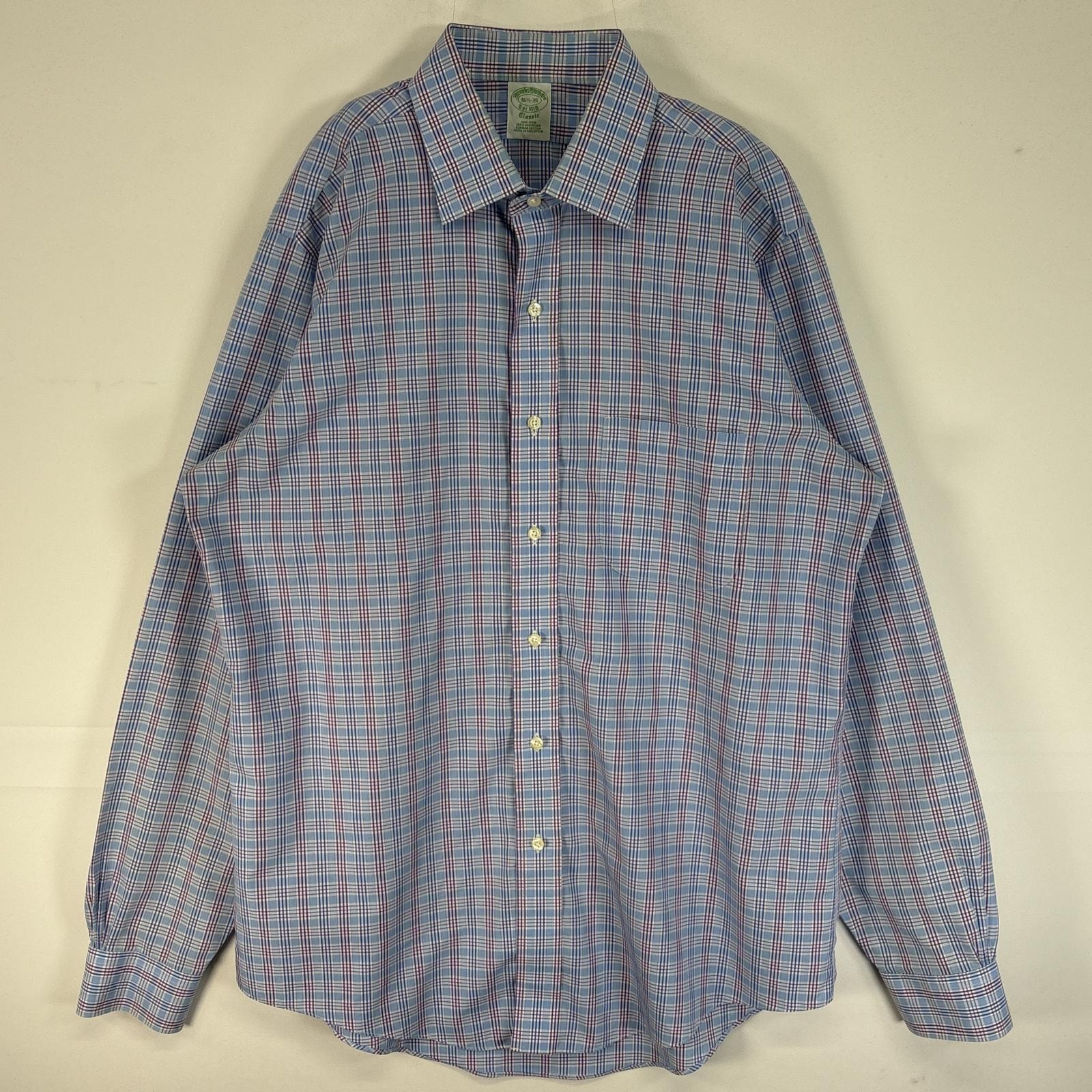 古着 ブルックスブラザーズ Brooks Brothers 長袖シャツ チェック 胸ポケ CLASSIC 16 1/2-35 L-XL 水色系 マルチカラー メンズ