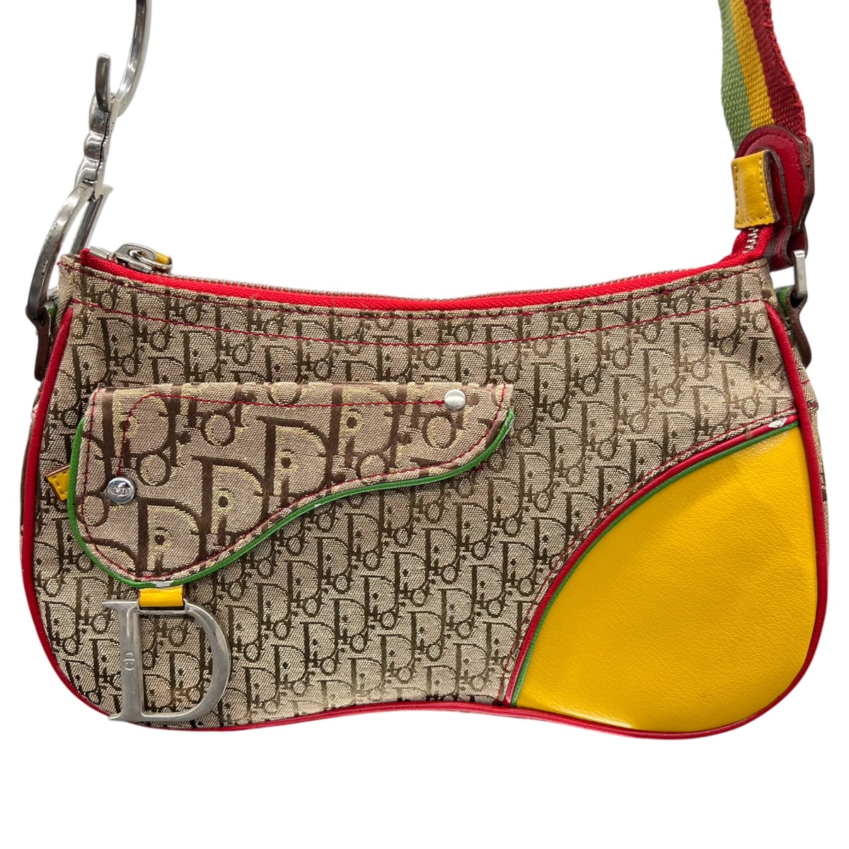 Christian Dior ディオール ラスタ トロッター サドルバッグ ショルダーバッグ キャンバス レザー ベージュ マルチカラー クロスボディ トリコロール ポシェット Y2K クリスチャン Bランク 鑑定済 中古 ディオールバッグ