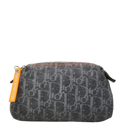 ディオール トロッター フライトライン ポーチ ネイビー デニム レザー レディース Dior 中古