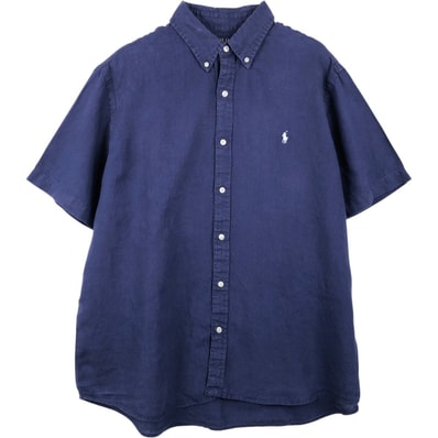 古着 ラルフローレン Ralph Lauren POLO RALPH LAUREN CLASSIC FIT RL UNTUCKED FIT 半袖 リネン ボタンダウンシャツ メンズXL相当/eaa665307