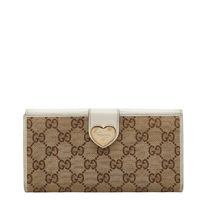 グッチ GGキャンバス ハート 長財布 203550 ベージュ ホワイト キャンバス レザー レディース GUCCI 【中古】
