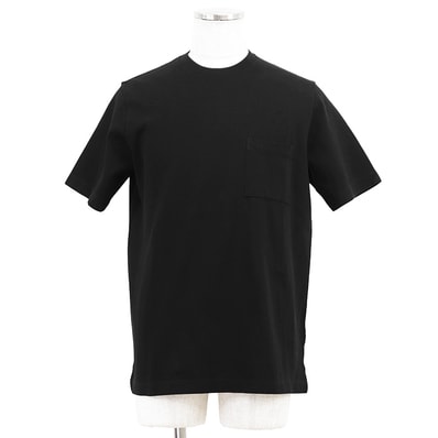 【美品】HERMES エルメス カットソー ポケット刺繍 サイズ L メンズ 鹿の子 Broderie H ロゴ クルーネック ショートスリーブ 丸首 半袖 コットンピケ Tシャツ トップス レシート付属 ブラック 黒 イタリア製