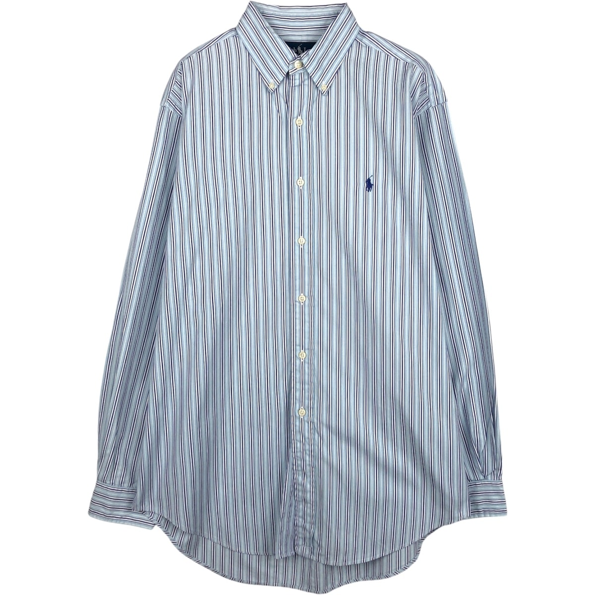 古着 ラルフローレン Ralph Lauren CLASSIC FIT マルチストライプ 長袖 ボタンダウンストライプシャツ メンズM相当/eaa659225