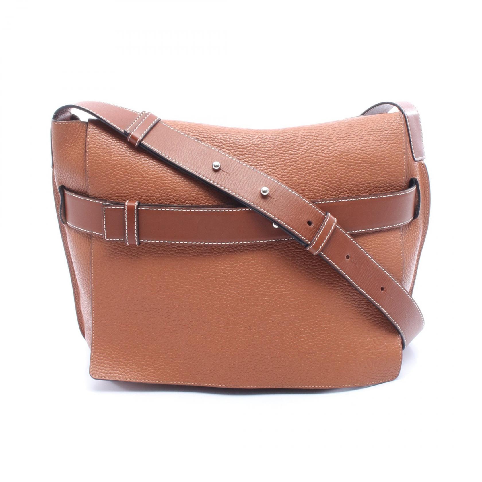 ロエベ LOEWE メッセンジャー ベルト ショルダーバッグ バッグ レザー メンズ ブラウン系 【中古】