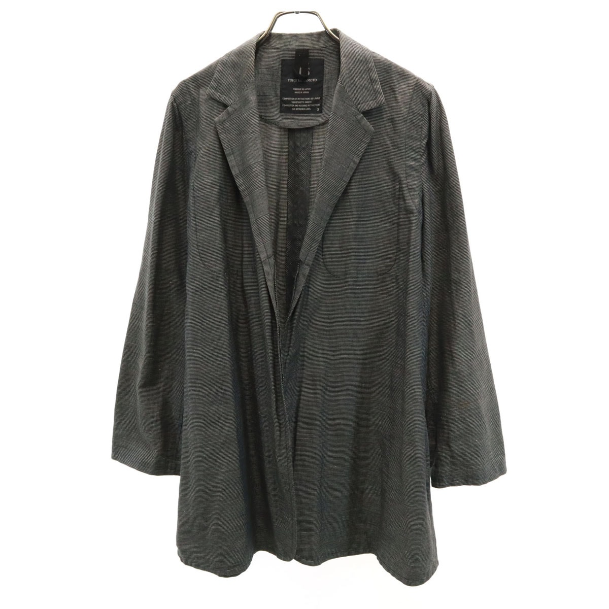Y's ワイズ 日本製 リネンブレンド 総柄 ジャケット 3 グレー系 ヨウジヤマモト