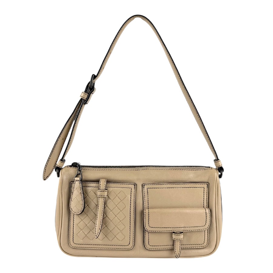 ボッテガヴェネタ BOTTEGAVENETA ショルダーバッグ レザー ベージュ レディース【中古】 z7995