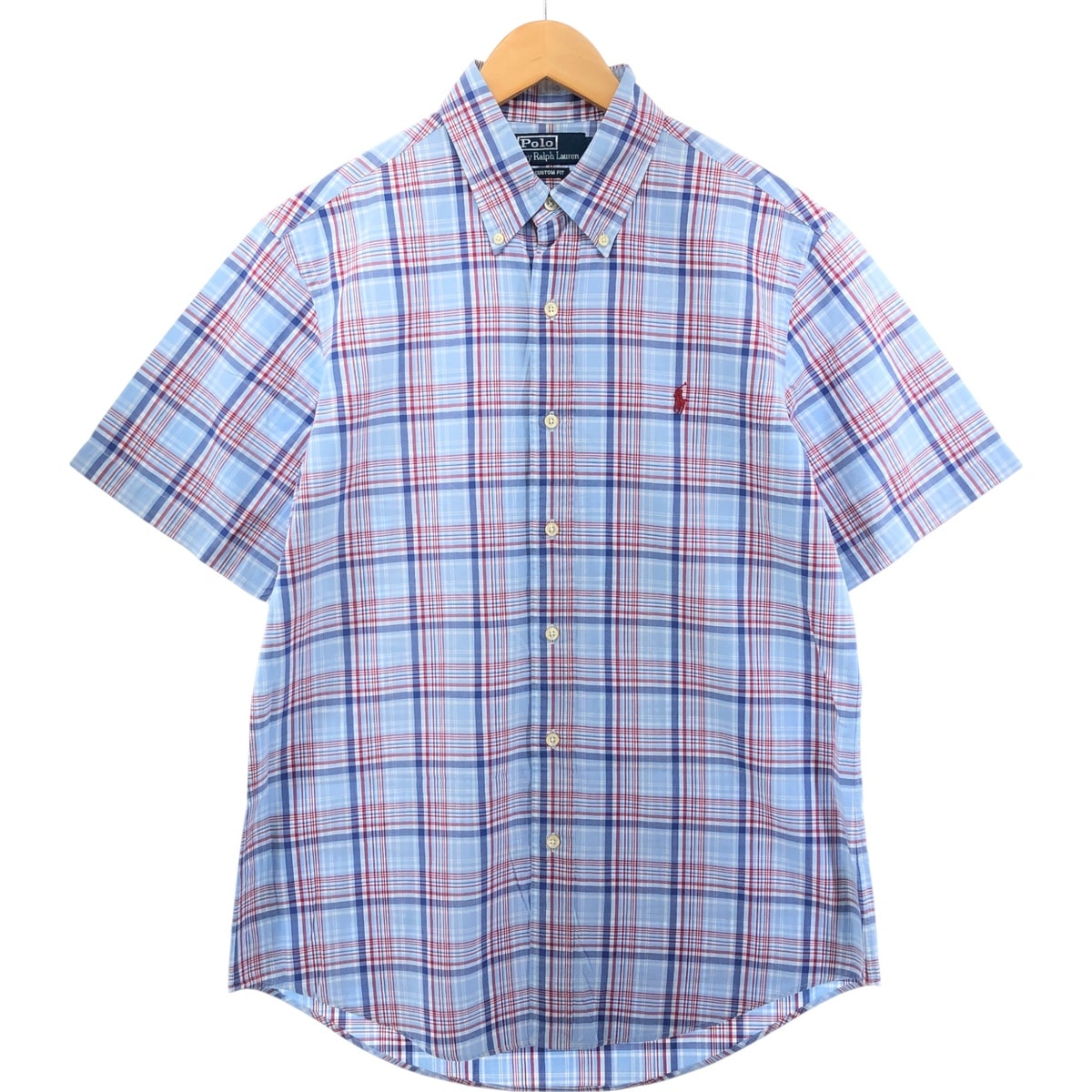 古着 ラルフローレン Ralph Lauren CUSTOM FIT 半袖 ボタンダウン チェックシャツ メンズM相当/eaa560649