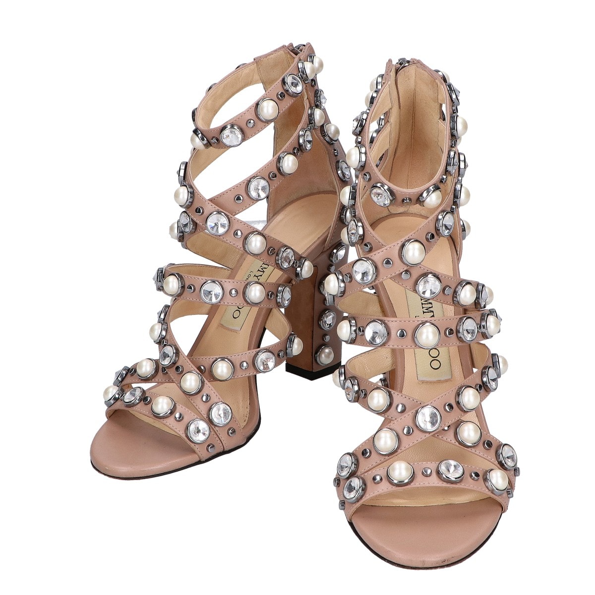 ジミーチュウ ビジュー/スタッズ付 クロスストラップ ヒール 36 1/2