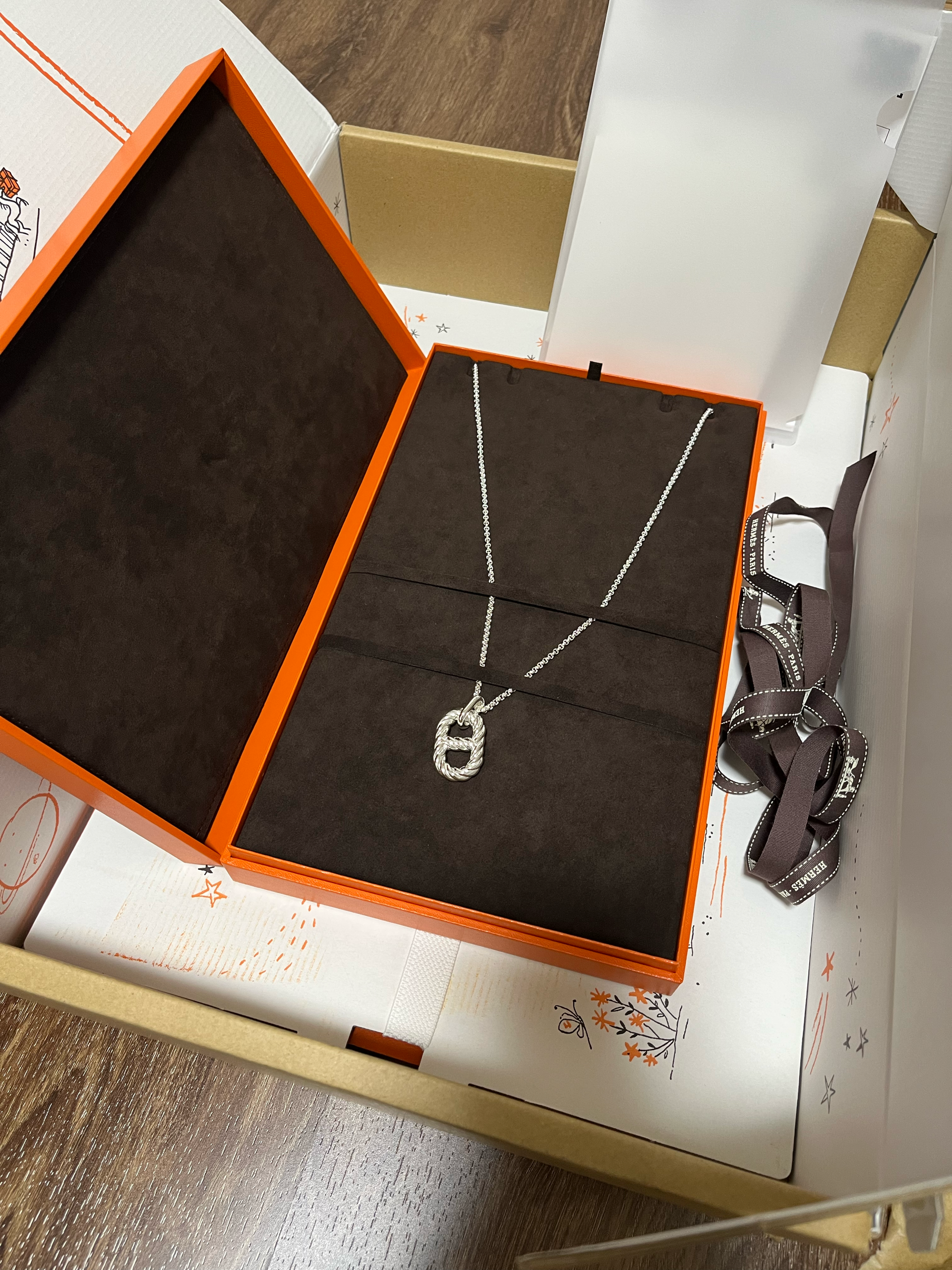 新品 HERMES エルメス シェーヌダンクル アレア2 ツイスト ペンダント GM ネックレス シルバー925 シルバー
