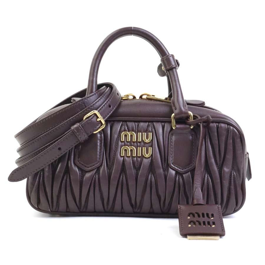 ミュウミュウ MIUMIU ハンドバッグ ショルダーバッグ アルカディ マテラッセレザー バッグ レザー ブラウン レディース 5BB142【中古】 90310a