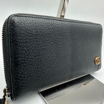 GUCCI GG Marmont Leather Zip Around Wallet "Black/Gold"