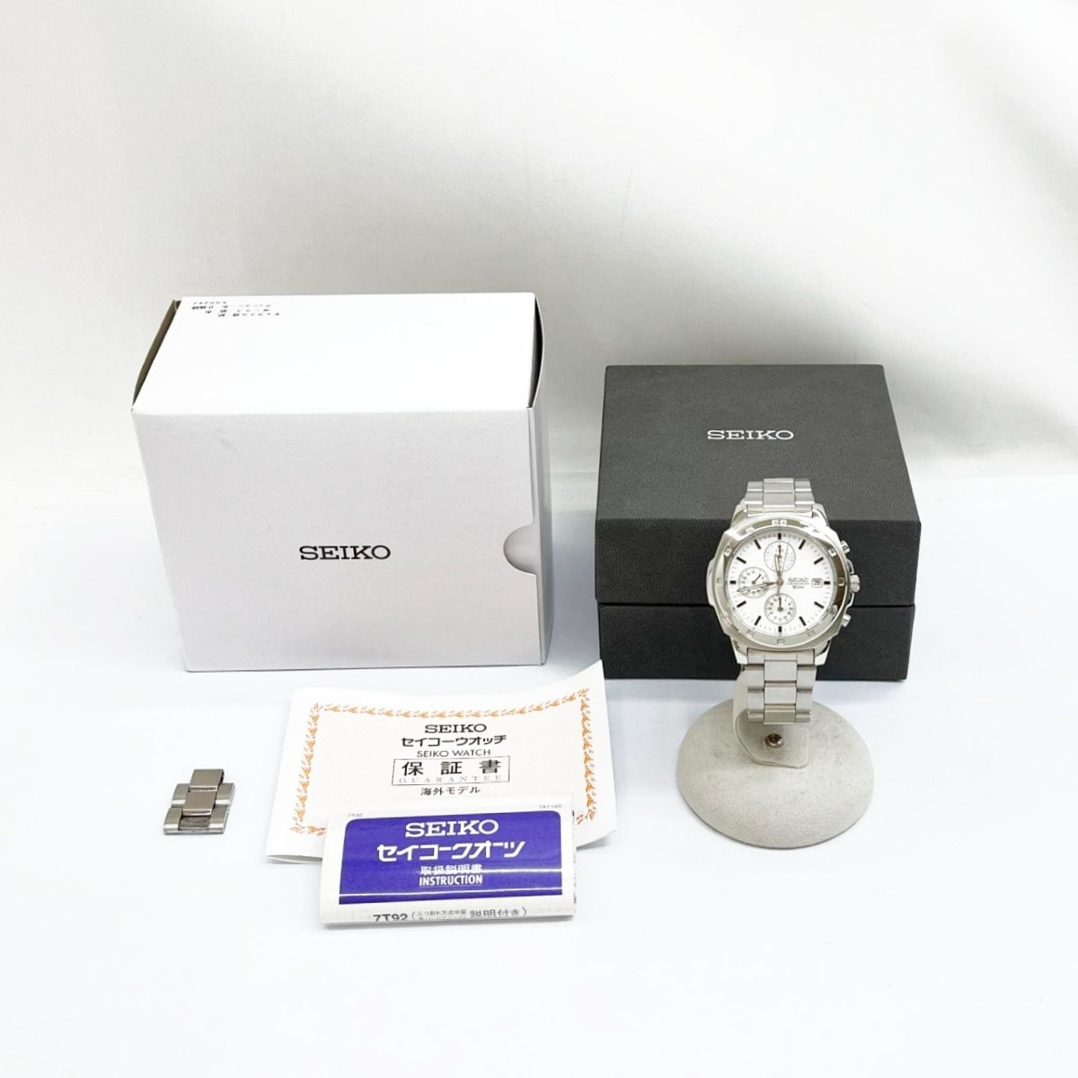SEIKO セイコー 腕時計 クロノグラフ クォーツ 箱・取説付 R8.5月電池交換済み クロノ針ズレ有 SND187P