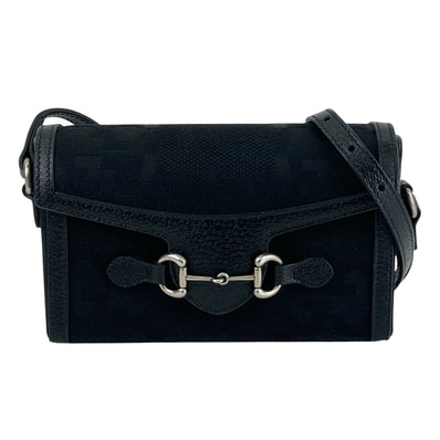 GUCCI グッチ ホースビット 955 ジャンボGG ショルダーバッグ 699296 GGキャンバス ブラック レディース【中古】