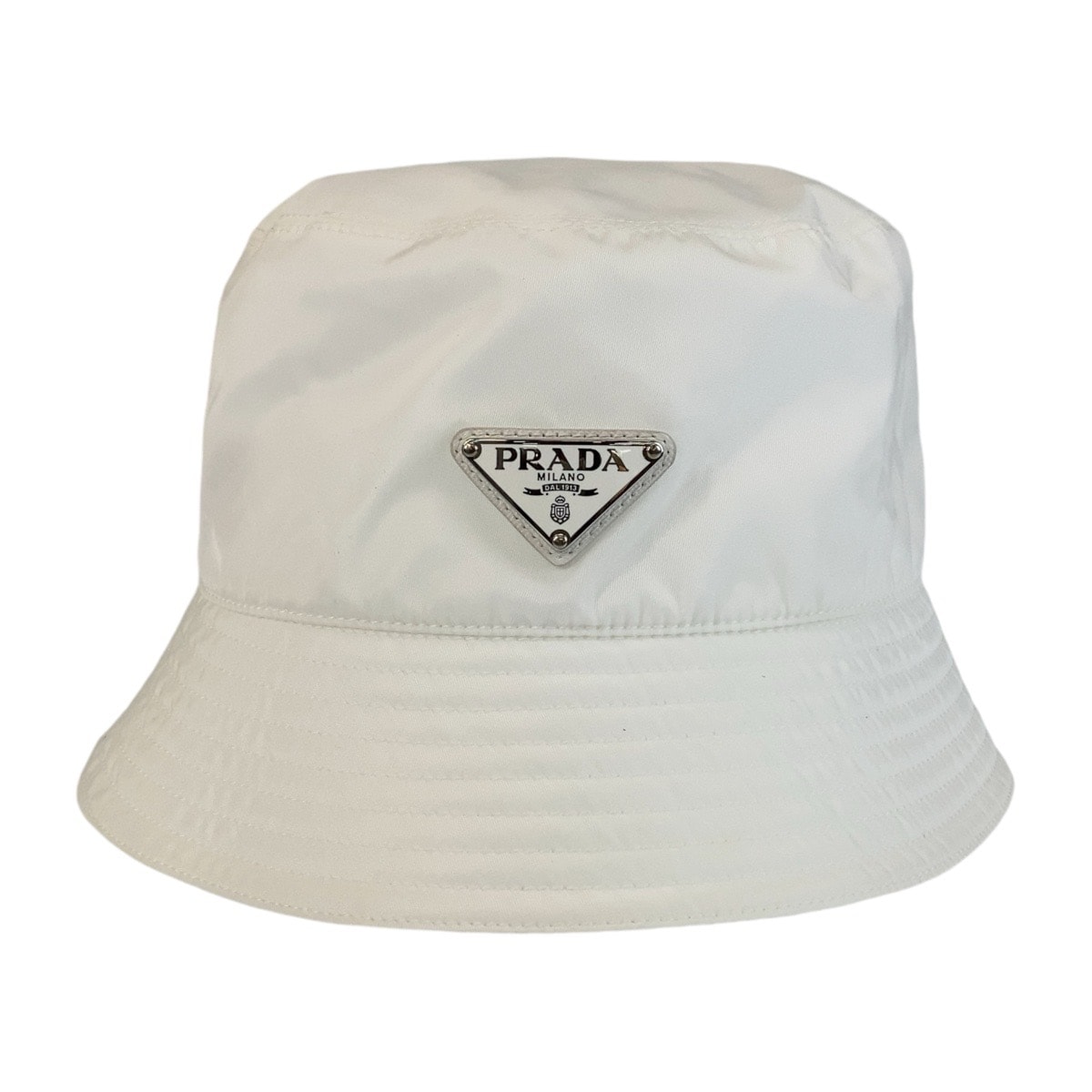 美品 PRADA プラダ テスート 三角ロゴプレート ホワイト シルバー金具 ナイロン バケットハット 男女兼用 Y504675 【中古】