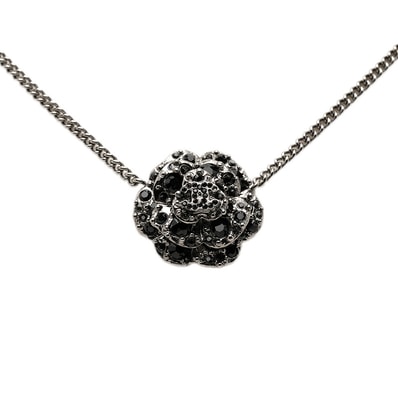 シャネル カメリア ココマーク ネックレス シルバー ブラック メタル ラインストーン レディース CHANEL 【中古】