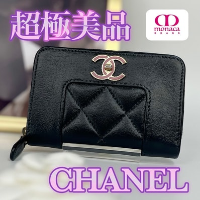 超極美品 CHANEL マドモアゼル マトラッセ ジッピーコインケース ブラック レディース メンズ
