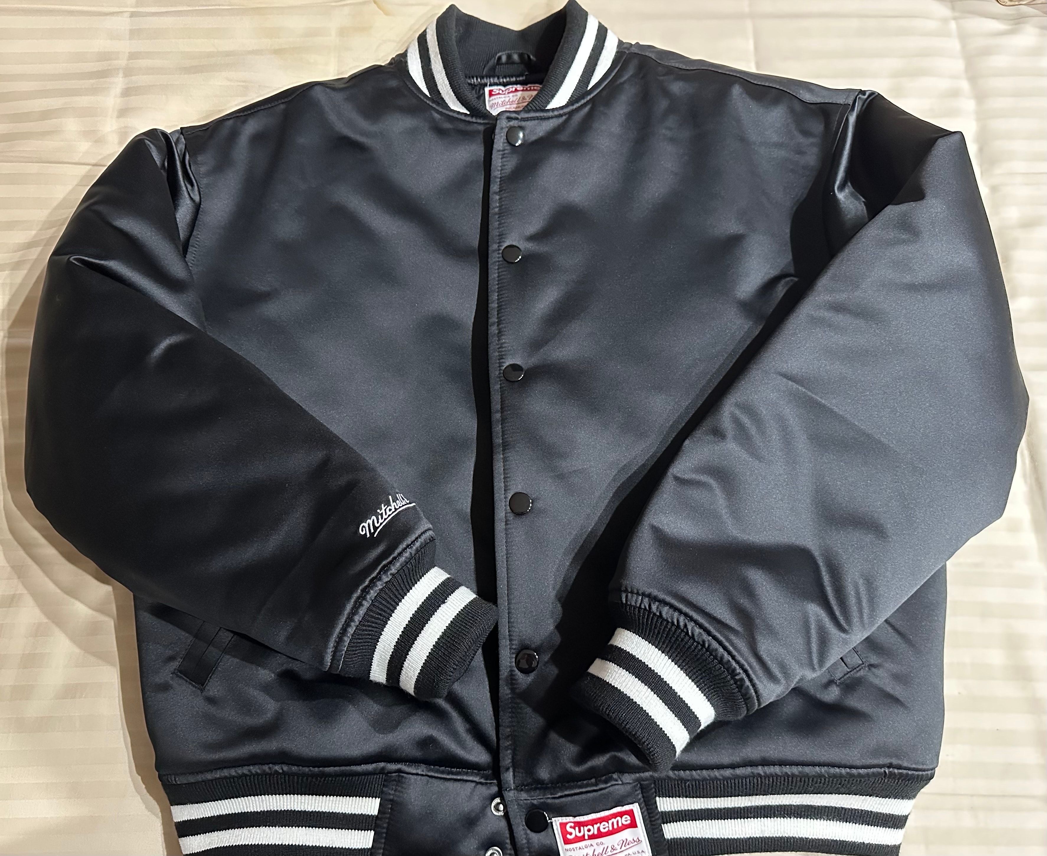 Supreme x Mitchell & Ness Satin Varsity Jacket "Black"