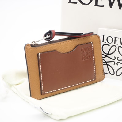 美品 LOEWE ロエベ アナグラム ソフトグレインカーフ コインカードホルダー C660Z40X04 コインケース ブラウン レッド カーフレザー レディース