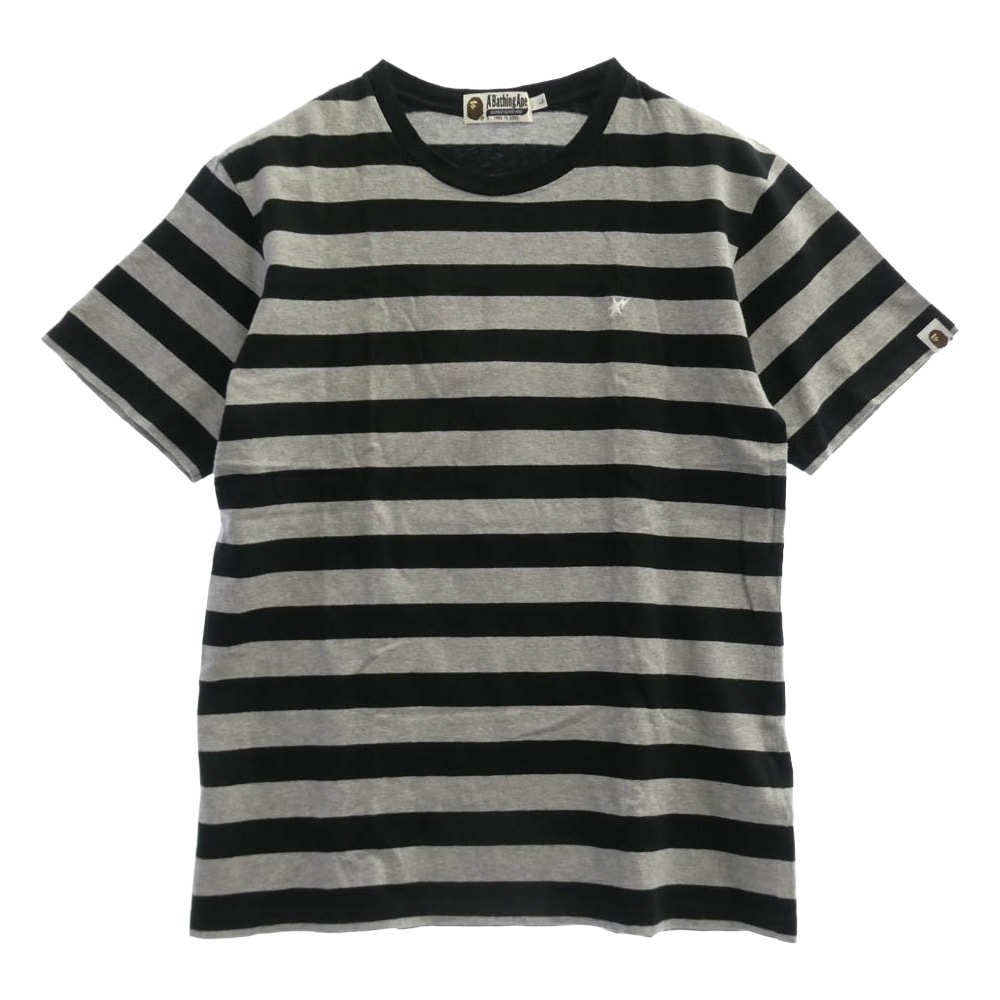 A BATHING APE アベイシングエイプ Tシャツ STAR スターエンブロイダリー ボーダー 半袖 Tシャツ ブラック系 グレー系 L【中古】