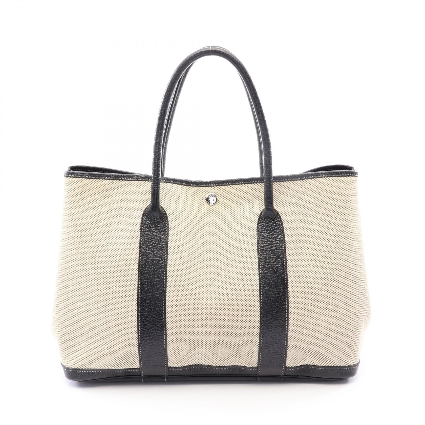 エルメス HERMES ガーデンパーティPM オプティカルH トートバッグ バッグ キャンバス レザー トワルアッシュ / ブッフル トワルアッシュ エクリュ レディース ベージュ系 / ブラック系 【中古】
