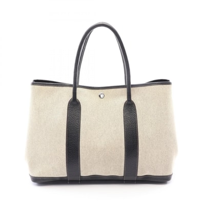 エルメス HERMES ガーデンパーティPM オプティカルH トートバッグ バッグ キャンバス レザー トワルアッシュ / ブッフル トワルアッシュ エクリュ レディース ベージュ系 / ブラック系 【中古】