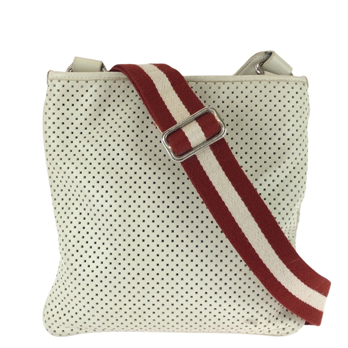 美品 BALLY バリー パンチングレザー ホワイト アイボリー シルバー金具 レザー ショルダーバッグ メッセンジャーバッグ 604256 【中古】