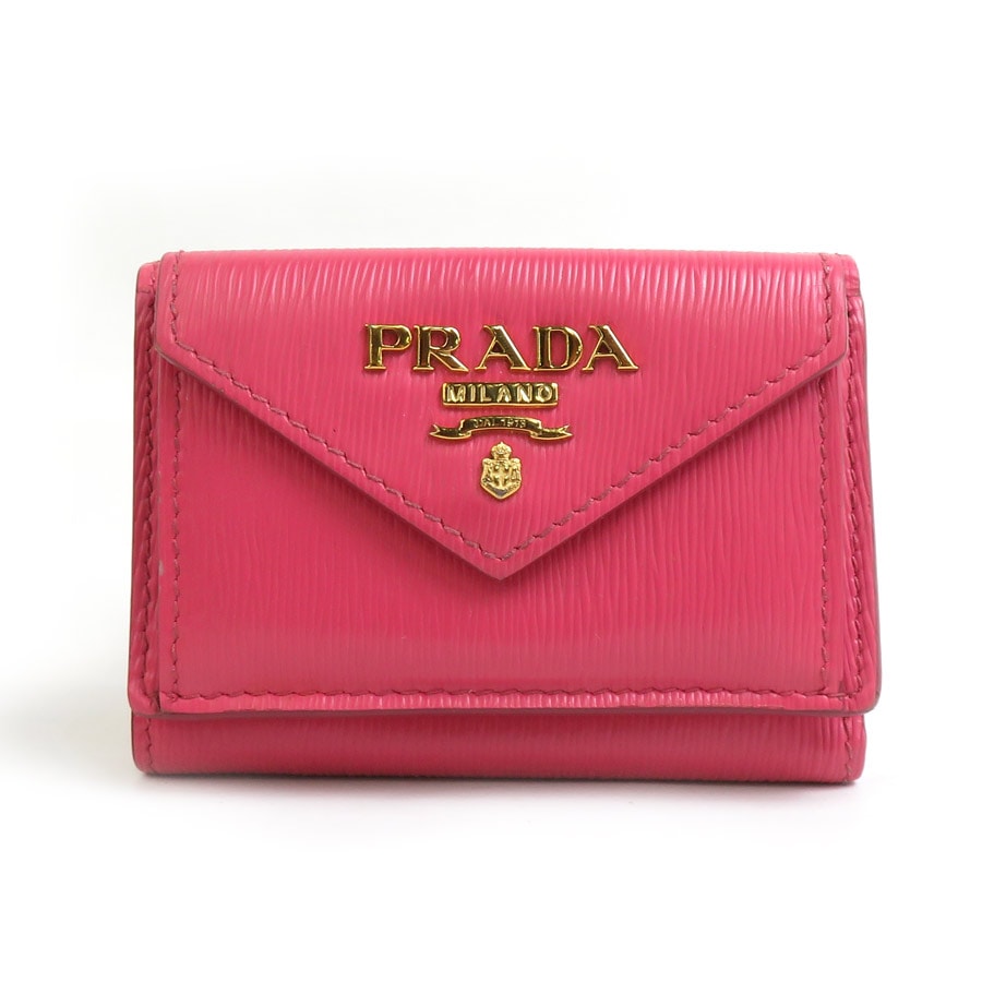 プラダ PRADA 三つ折り財布 レザー ピンク レディース【中古】 r10645a