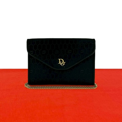 Christian Dior ディオール ハニカム 柄 ロゴ 金具 キャンバス レザー ショルダーバッグ ブラック
75581