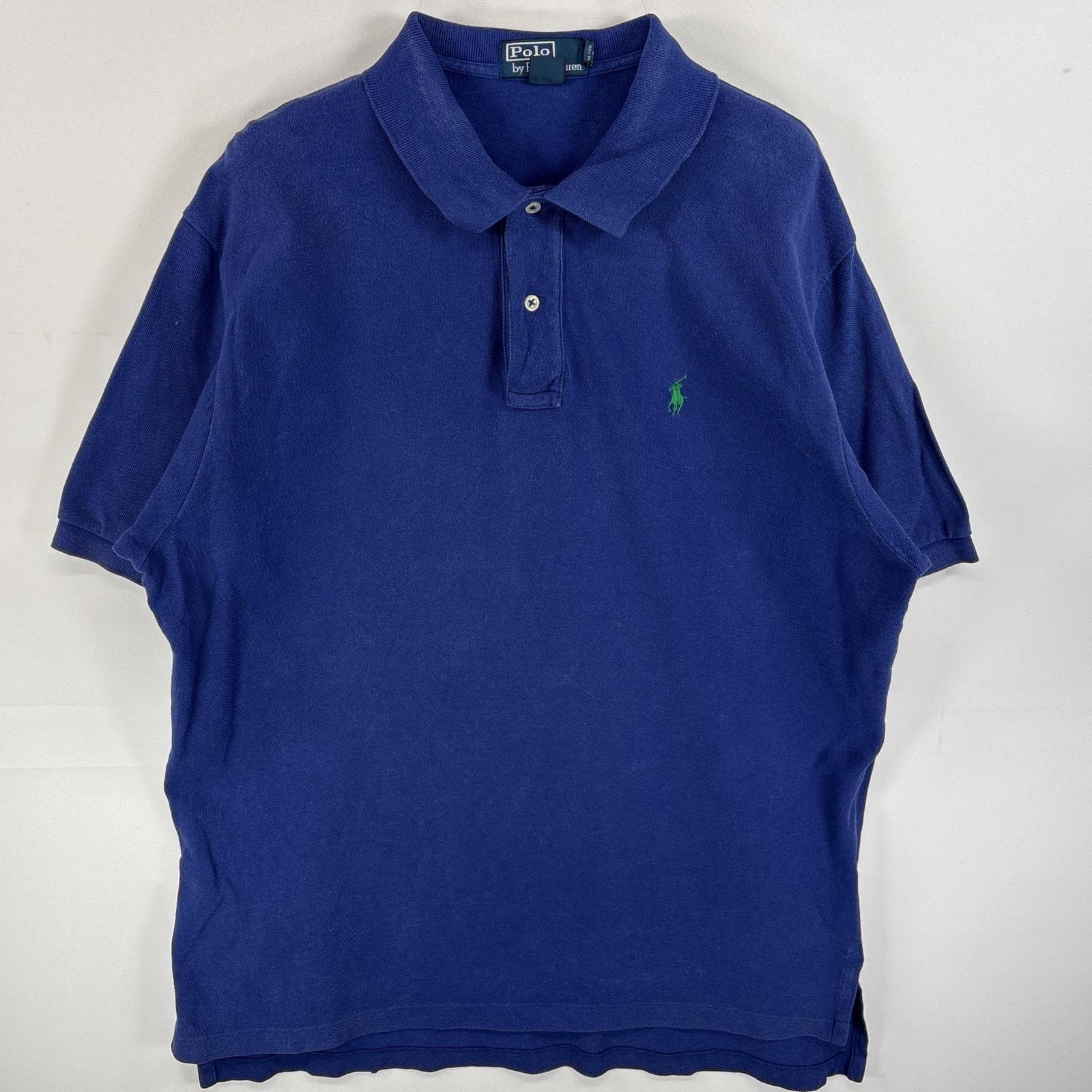 古着 90's/90年代 ポロバイラルフローレン Polo by Ralph Lauren ポロシャツ ワンポイント ロゴ 刺繍 2ボタン 大きいサイズ XL  ブルー 無地 メンズ