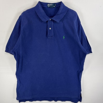 古着 90's/90年代 ポロバイラルフローレン Polo by Ralph Lauren ポロシャツ ワンポイント ロゴ 刺繍 2ボタン 大きいサイズ XL ブルー 無地 メンズ