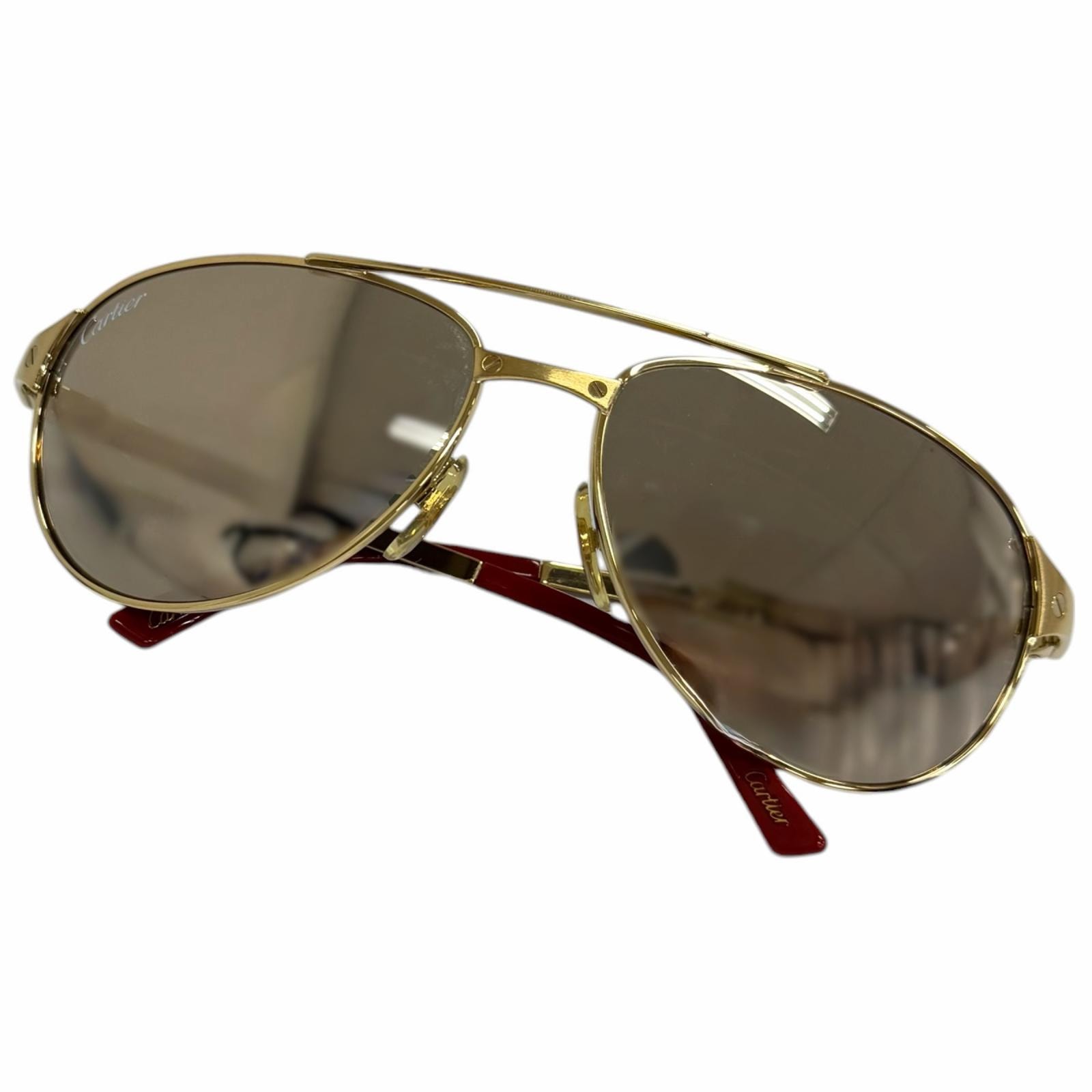 美品 カルティエ サングラス SANTOS-DUMONT ゴールド 58□16