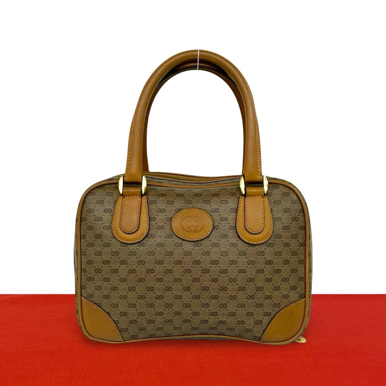 GUCCI グッチ マイクロGG ロゴ 柄 レザー PVC ハンドバッグ ブラウン
36606