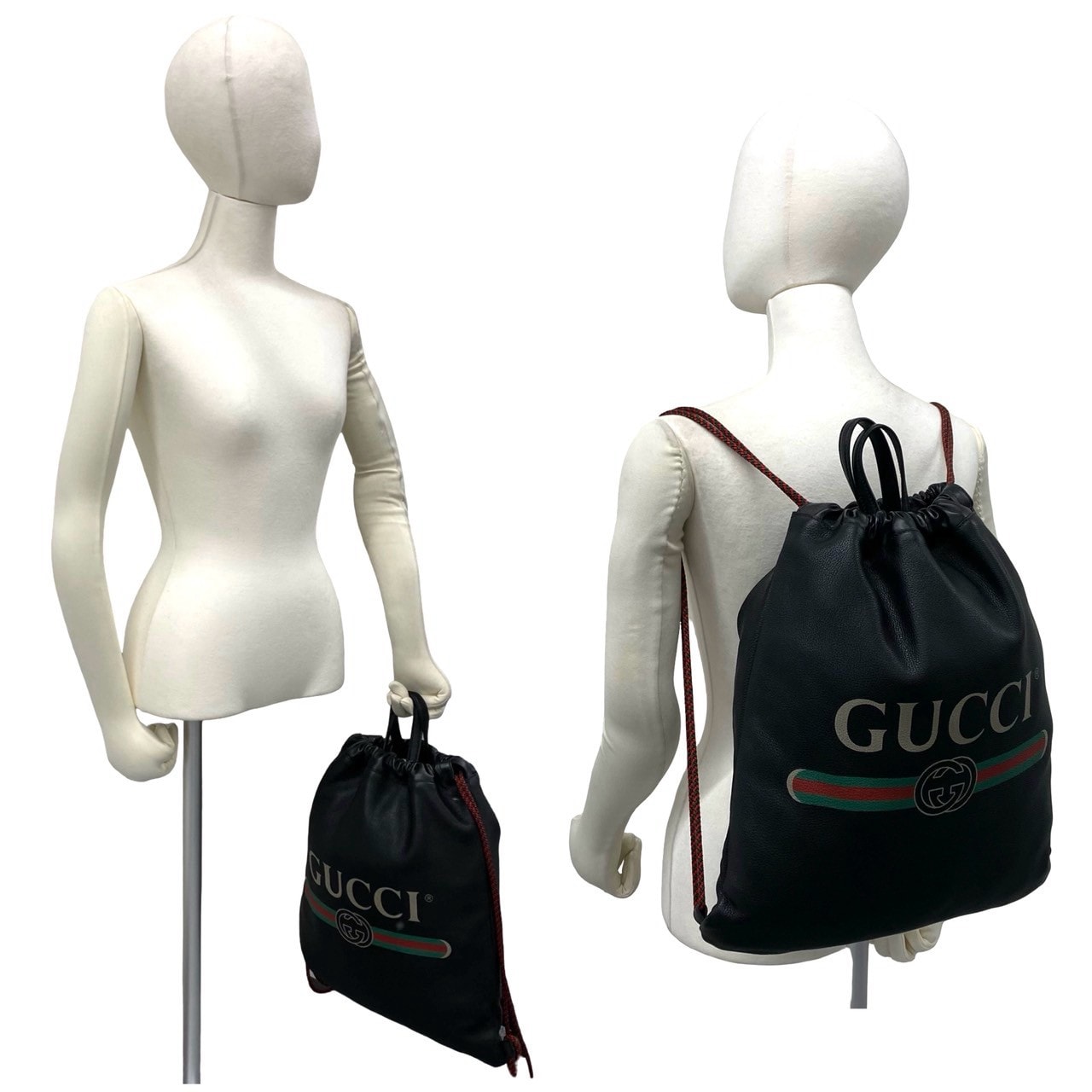 B (目立った傷や汚れなし)】GUCCI グッチ ロゴ レザー リュックサック